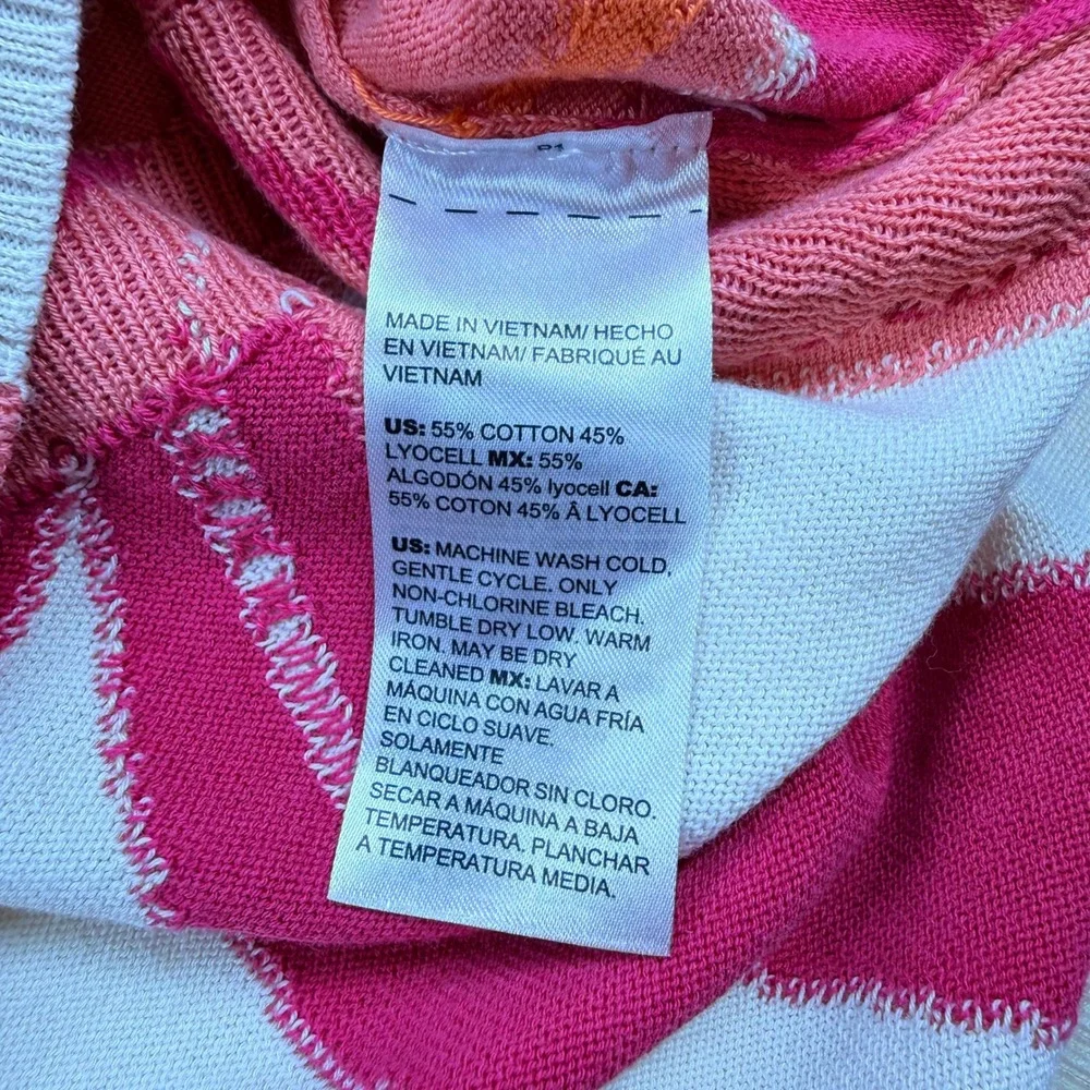 Chicos Orange Pink Floral‎ Intarsia Cotton Lyocell Knit Sweater Top Size 2